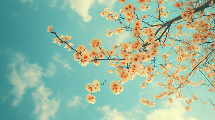 Blooming sakura against the sky - obrazy, fototapety, plakaty