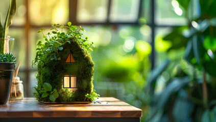 small moss house with plants
