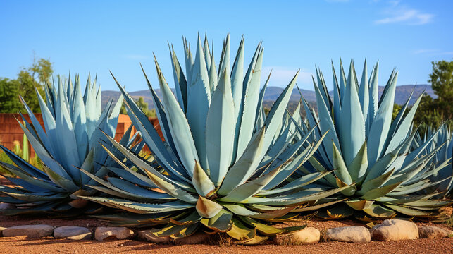 Blue agave farm plants in Southern Mexico Originate for Tequila Mezcal Pulque	