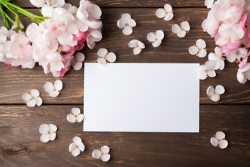 White sheet with pink flowers on wooden background