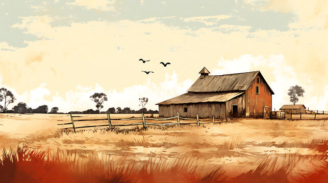 Farmhouse vintage rustic illustration background