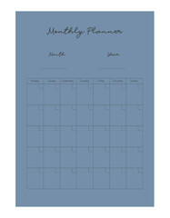 Monthly planner. Minimalist planner template set. Vector illustration.	