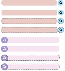 Obraz premium Search Bar with suggestions for UI UX design and web site. Search Address and navigation bar icon. Collection of search form templates for websites. Search engine web browser window template.