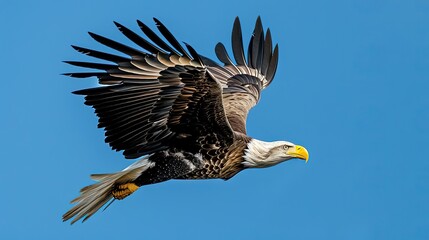 Eagle Flying on Blue Background