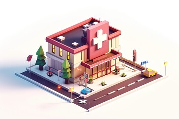 isometric hospital isolated on white
