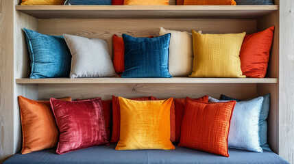 Fototapeta na wymiar Shop selling pillows. Showcase with pillows