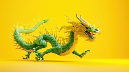 Obraz premium Green Chinese Dragon on Yellow Background