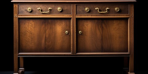 Fototapeta premium Isolated antique oak sideboard base with brass handles