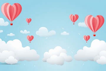 Paper hearts, clouds, flying hot air balloon