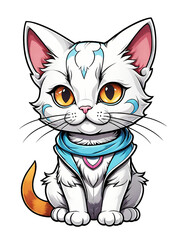 Cute cartoon cat in jacket on transparent background