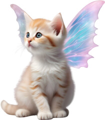 Fairy kitten with a magical wing. 