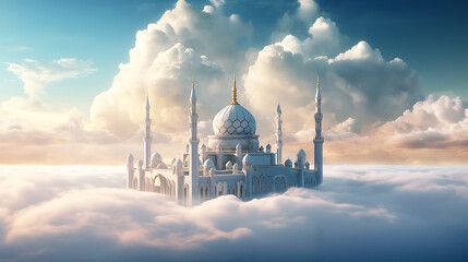Mosque above cloud in the background ramadan - obrazy, fototapety, plakaty