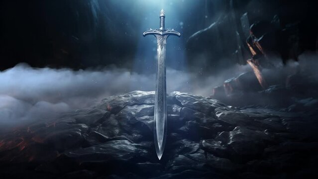 sword in the stone excalibur fantasy background. seamless looping overlay 4k virtual video animation background 