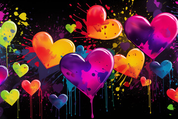 big colorful heart on black background in graffiti style for Valentine's Day, Valentine's Day postcard, generative AI
