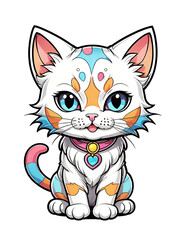 Cute cartoon cat in jacket on transparent background