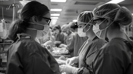 Obraz premium Doctors monitor the condition of newborns. Maternity ward. Active work.