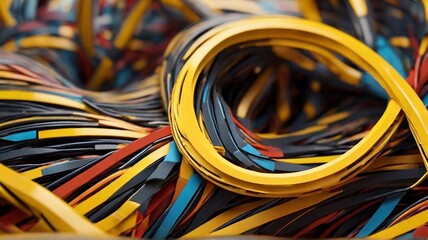 Abstract multi colored Web banner of yellow digital data cables