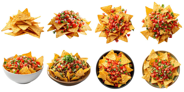 Set of Nachos and sauce mockup in 3d without backoground png for decoration. Created using generative AI.