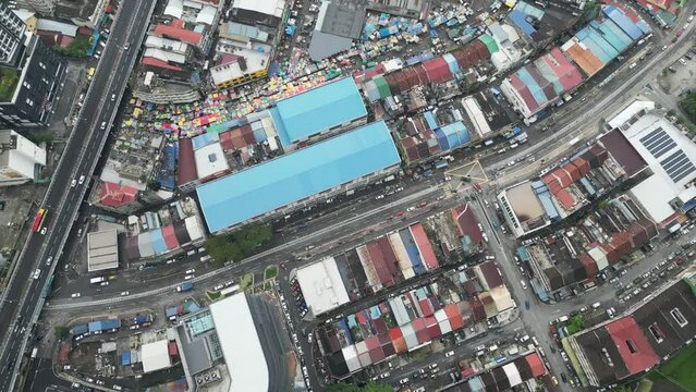 Aerial perspective Pudu Pasar morning market near city