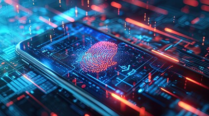 A concept of a futuristic holographic cyber security technology using finger prints and biometric data on a smartphone.