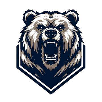 Grizzly bear head vector logo template. Mascot for sport team