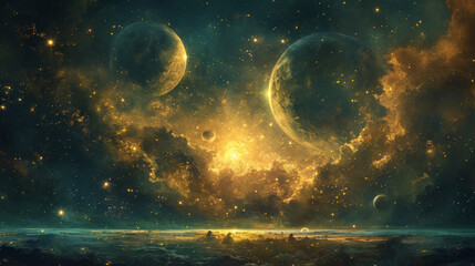 Obraz na płótnie Canvas Another universe. Several planets in the sky.