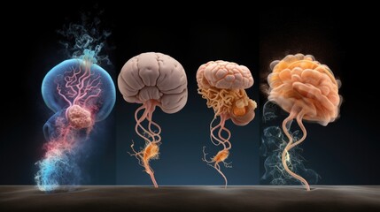 An image capturing the nascent phases of brain growth in an embryo, with a clear distinction between the forebrain, midbrain, and hindbrain components. - obrazy, fototapety, plakaty