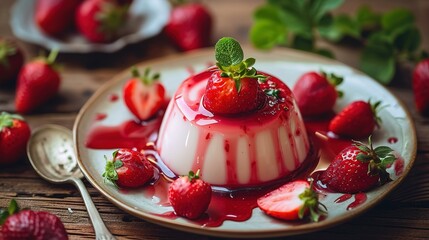 jelly with strawberry dessert (Panna Cotta)
