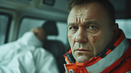 The angry emergency doctor is very upset that he could not save the patient before arriving at the hospital.