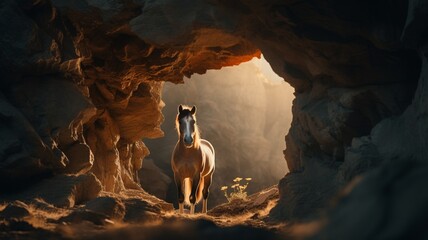 Horse animal sitting cave pictures AI Generated Art