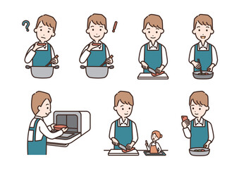 料理をする男性のイラストセット