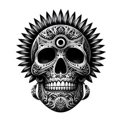 Skull tattoo art vector illustration. Isolated on transparent background.