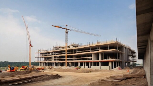 Architecture and construction building under construction, industrial development