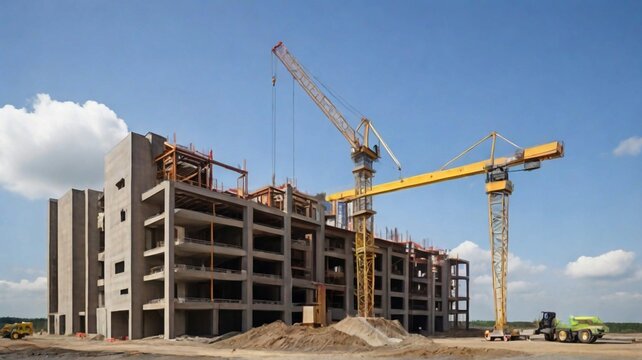 Architecture and construction building with a crane, industrial development