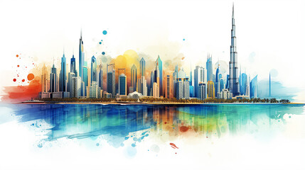 abstract city skyline with sights of Dubai - obrazy, fototapety, plakaty