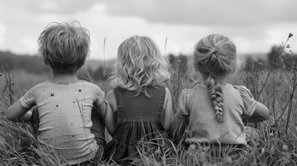 Friendship between children. Summer holidays in the village. - obrazy, fototapety, plakaty