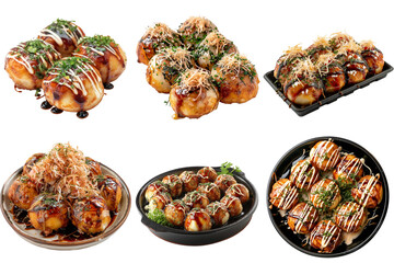 Takoyaki collection set in png no background for decoration. Created using generative AI.