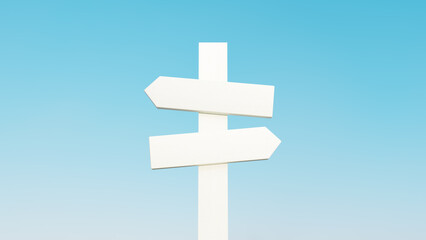 白い木製の看板と青い空。3D（横長）