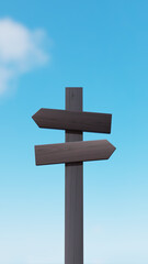 茶色い木製の看板と青い空。3D（縦長）