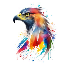 Eagle head with colorful splashes isolated on transparent background. Vector illustration.
