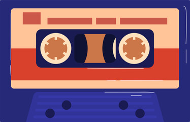 Retro cassette tape with vibrant colors. Nostalgic music media concept. Vintage audio cassette vintage technology vector illustration.