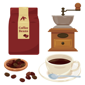 袋入りのコーヒー豆とコーヒー
