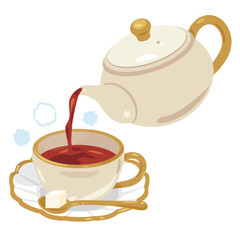 カップにホットティーを注ぐティーポット