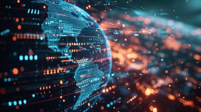 Distribution and logistics concept of global digital internet marketing and business e-commerce graphic concept showing global network and social media connection technology. Generative AI