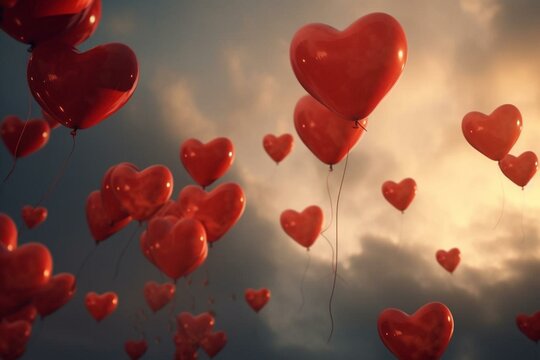 Balloons soaring amorously. Love themed occasion. Generative AI
