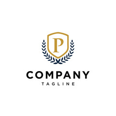 Letter P shield education logo icon vector template