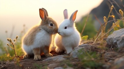 Rabbit caressing its baby AI Generated pictures