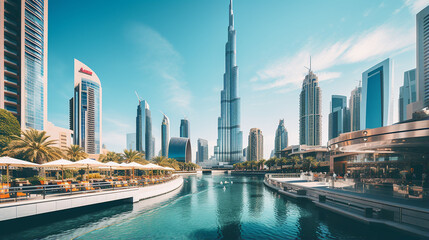 beautiful downtown Dubai popular place for shopping and sightseeing - obrazy, fototapety, plakaty