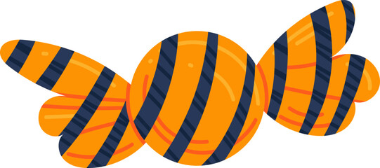 Orange striped candy twisted at both ends. Sweet Halloween treat vector illustration.