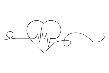 Continuous one line drawing heart pulse logo. Vector illustration. EPS 10.